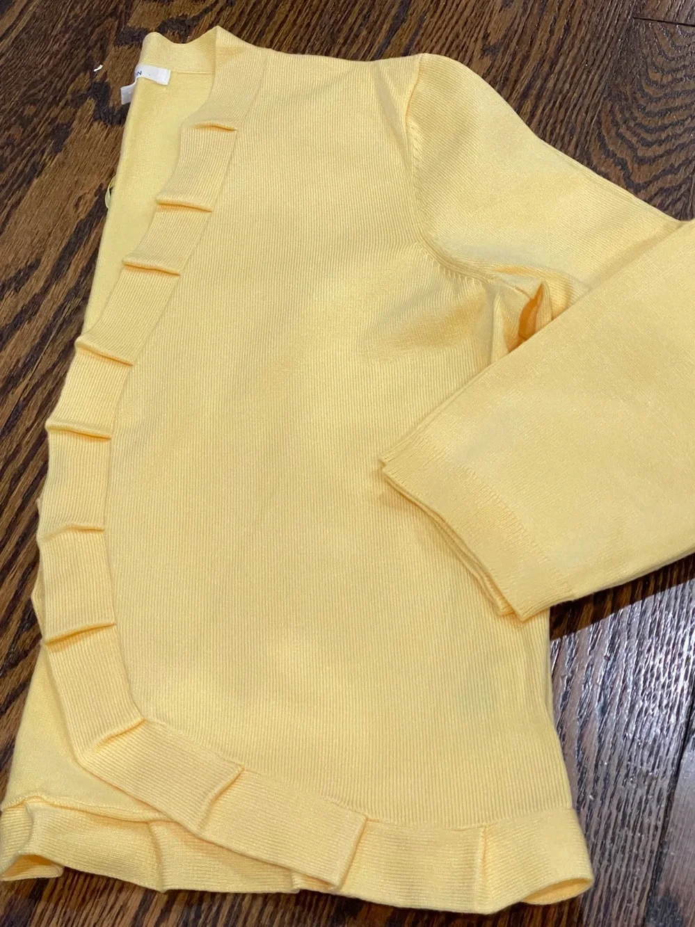 New-Yellow Ruffle-Trim Open Cardigan - Picture 3 of 4